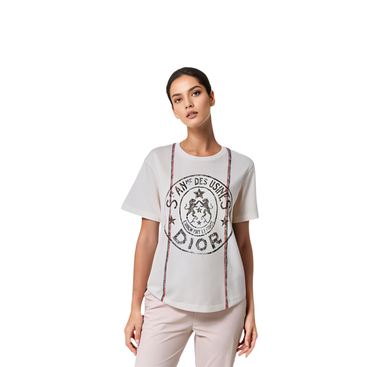 (Women) DIOR Logo Print Crewneck T-Shirt Off-White  SS22 Overdrop Sleeve 243T09A4426-X0200 圖 4