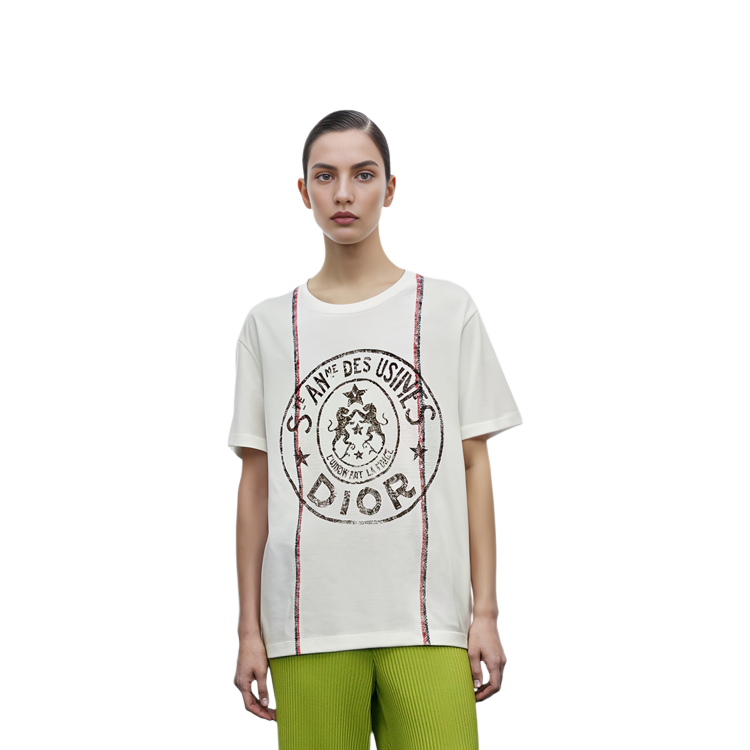 (Women) DIOR Logo Print Crewneck T-Shirt Off-White  SS22 Overdrop Sleeve 243T09A4426-X0200 圖 5