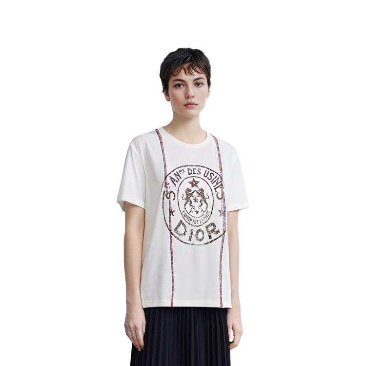 (Women) DIOR Logo Print Crewneck T-Shirt Off-White  SS22 Overdrop Sleeve 243T09A4426-X0200 圖 6