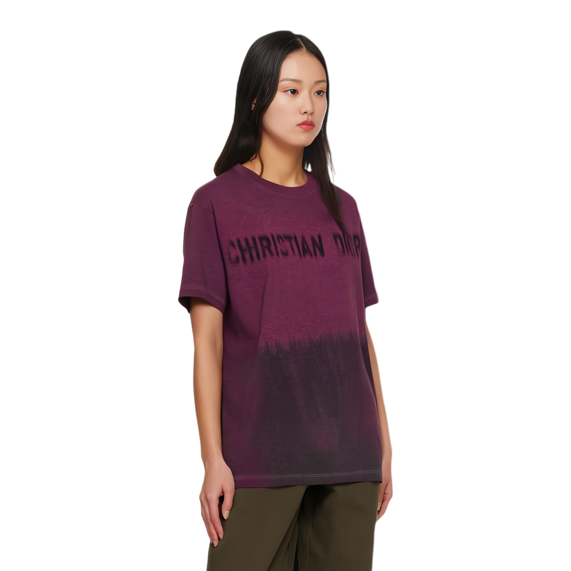(Women) DIOR Logo Print Pullover Crewneck Short Sleeve T-Shirt Women Deep Purple Red 353T04B4511-X4807 圖 4