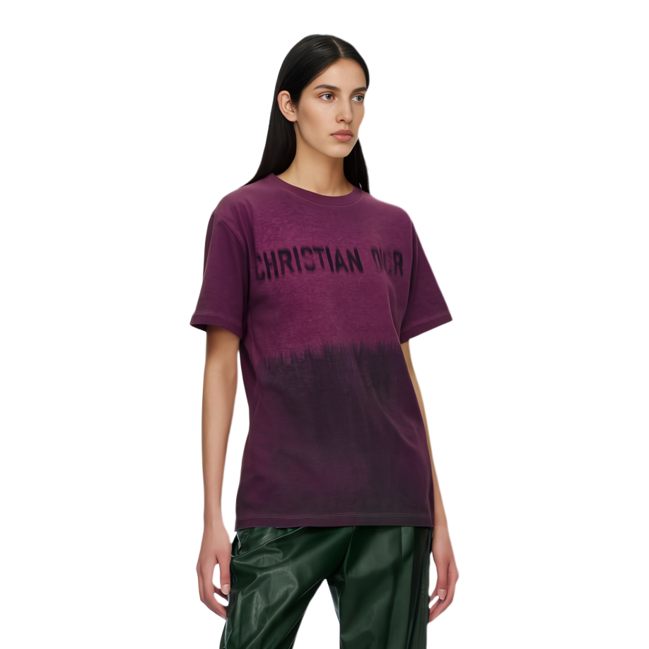 (Women) DIOR Logo Print Pullover Crewneck Short Sleeve T-Shirt Women Deep Purple Red 353T04B4511-X4807 圖 5