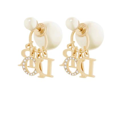 (Women) DIOR Logo Resin Pearl Stud Earrings White E3521WOMMTD907