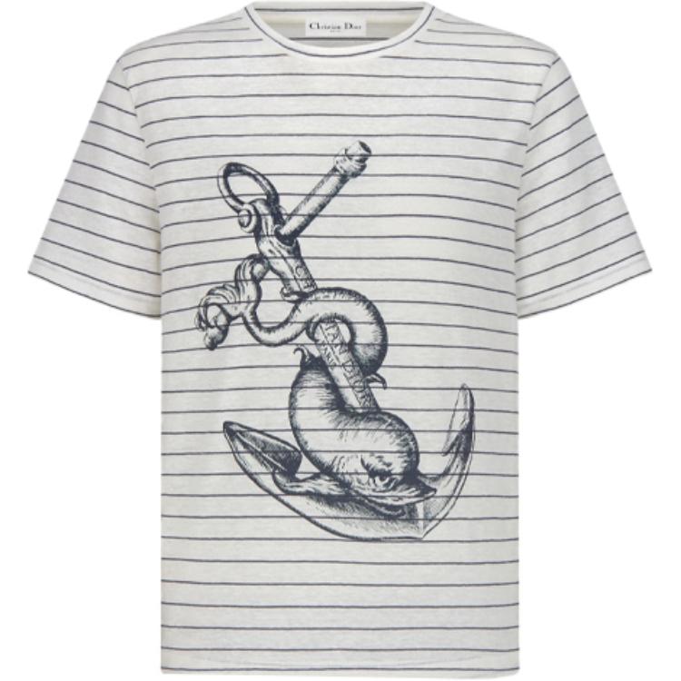 (Women) DIOR Logo Striped Knit Crewneck Short Sleeve T-Shirt SS22 Women Beige. 213T12A4487-X0815