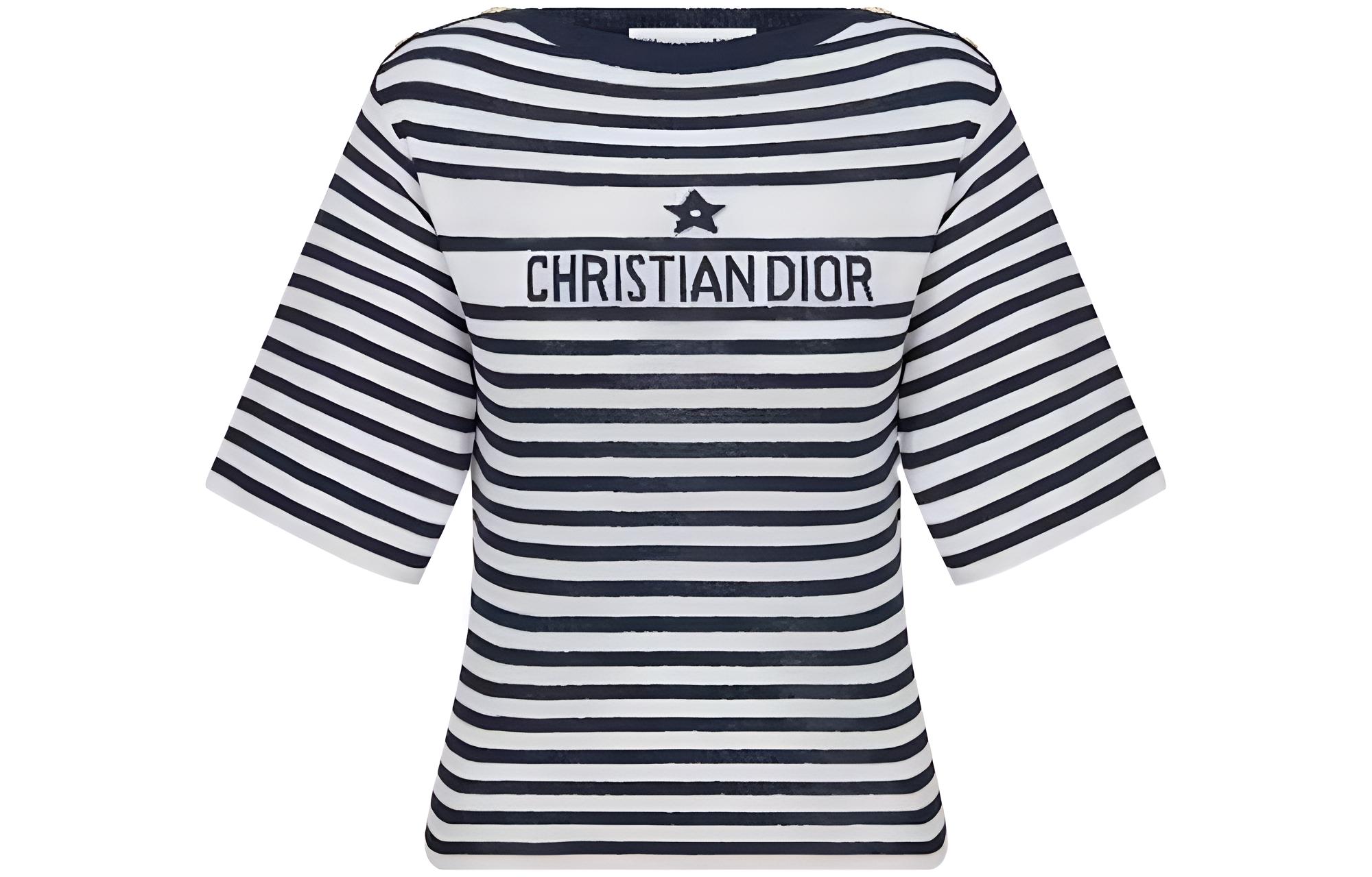 (Women) DIOR Marinière Navy Blue Striped Short-Sleeve Fitted Sweater for Women. 414S83AM729X-0861