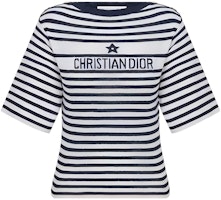 (Women) DIOR Marinière Navy Blue Striped Short-Sleeve Fitted Sweater for Women. 414S83AM729X-0861 (Women) DIOR Marinière Navy Blue Striped Short-Sleeve Fitted Sweater for Women. 414S83AM729X-0861