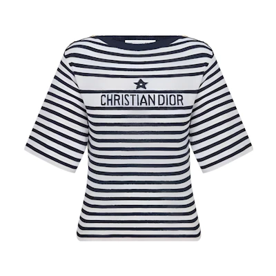 (Women) DIOR Marinière Navy Blue Striped Short-Sleeve Fitted Sweater for Women. 414S83AM729X-0861