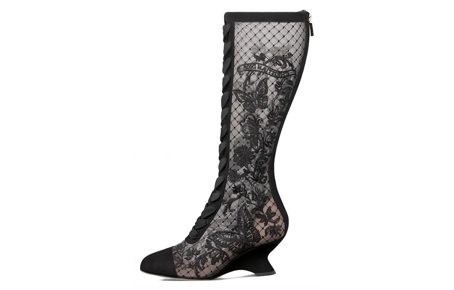 (Women) Dior Mesh Square Toe Zippered High-Top Boots 'Black' 6.5cm KCI972BYE_S900