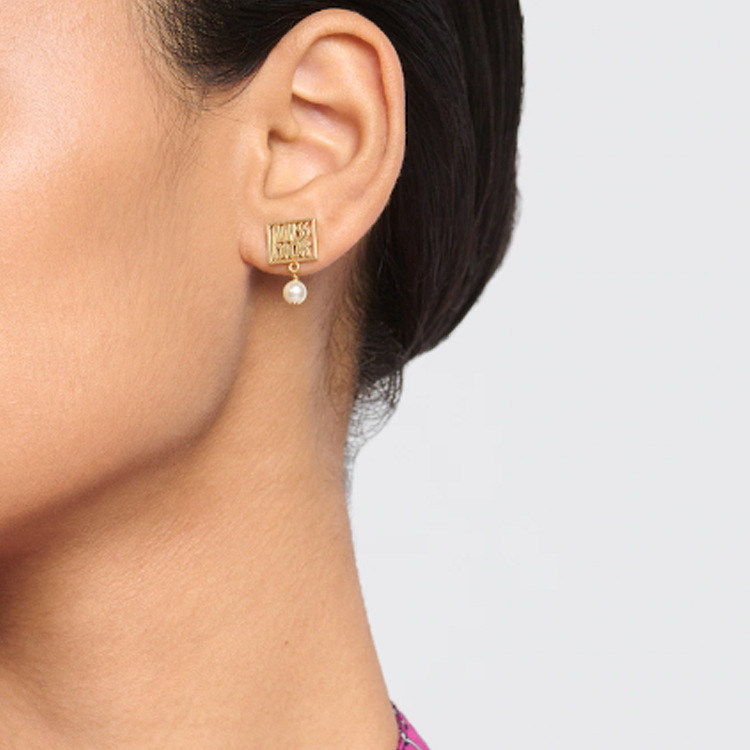 Purchase (Women) Dior Miss Dior Logo Resin Pearl Gold Stud Earrings for Women. E3559WOMRSD301