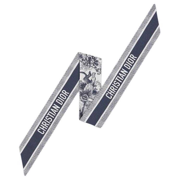 (Women) DIOR Mitzah Navy Blue Silk Scarf with Toile de Jouy Print for Women. 15JOU106I602-C545