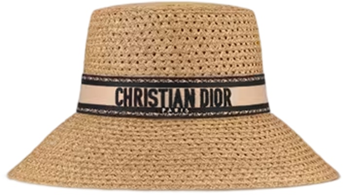 (Women) DIOR Natural Straw Beige & Black Embroidered Strap Cotton Bucket Hat 34DBP924G153-C160 Lookbook (Women) DIOR Natural Straw Beige & Black Embroidered Strap Cotton Bucket Hat 34DBP924G153-C160