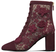 (Women) Dior Naughtily-D 'Sheer Mesh Embroidery with 3D Flower Appliqués' Short Boots 8cm 'Deep Peach Red' KDI952FWU_S24V (Women) Dior Naughtily-D 'Sheer Mesh Embroidery with 3D Flower Appliqués' Short Boots 8cm 'Deep Peach Red' KDI952FWU_S24V