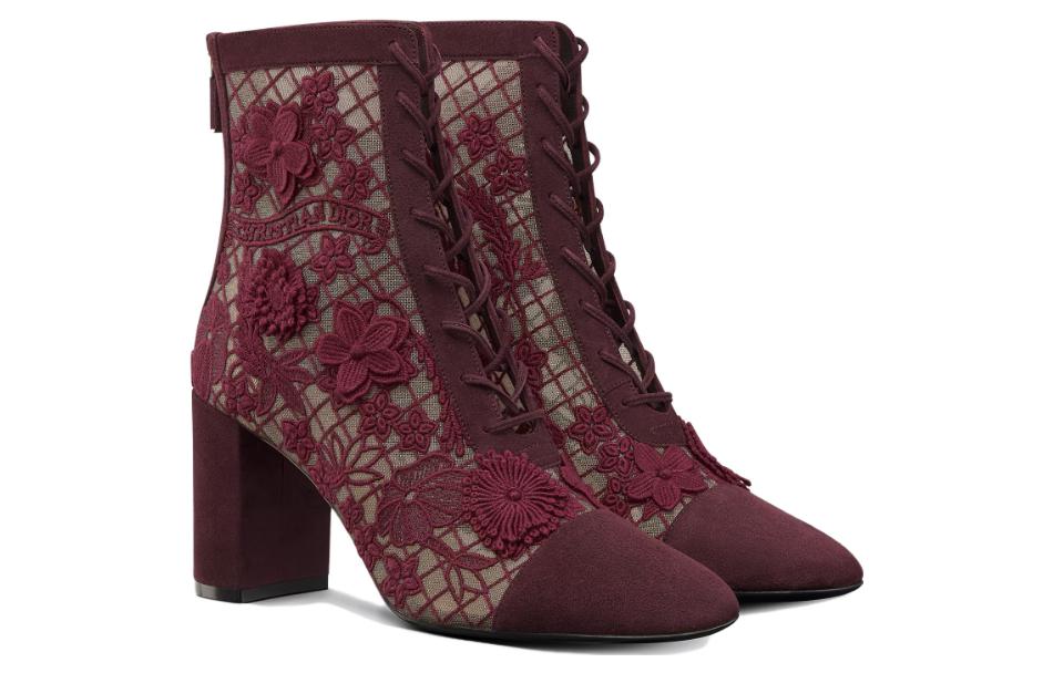 Order (W) 迪奥顽皮D 3D花朵刺绣透视网纱短靴8cm '深桃红' KDI952FWU_S24V