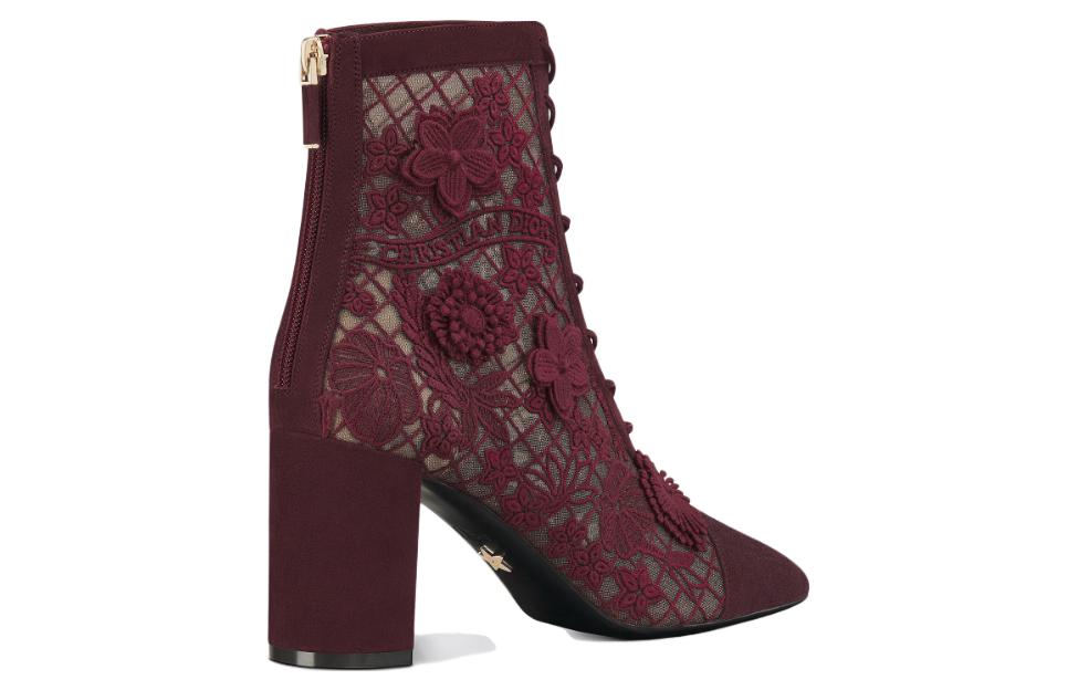 Lookbook (W) 迪奥顽皮D 3D花朵刺绣透视网纱短靴8cm '深桃红' KDI952FWU_S24V