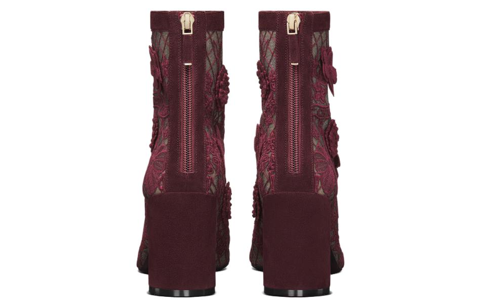 Shop (W) 迪奥顽皮D 3D花朵刺绣透视网纱短靴8cm '深桃红' KDI952FWU_S24V