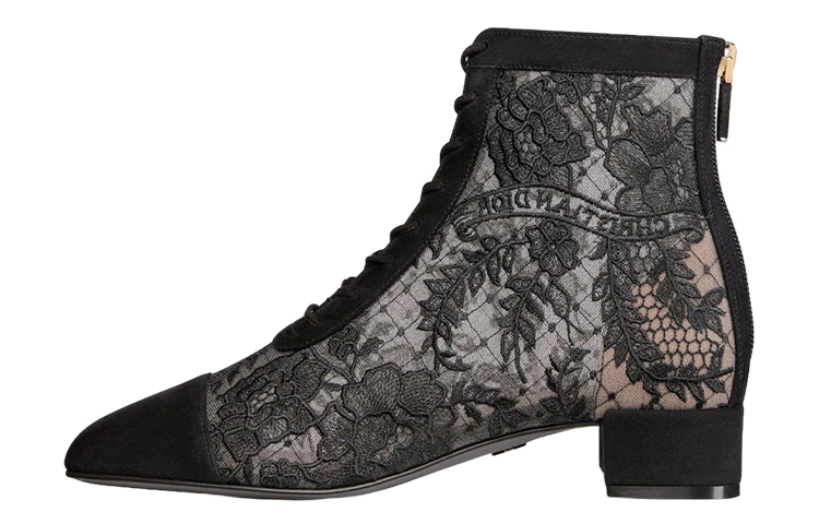 (Women) Dior Naughtily-D Mesh Embroidered Zip Boots 'Black' KDI850ROY_S900