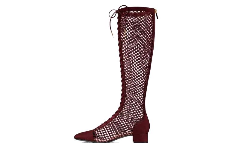 (Women) Dior Naughtily-D Mesh Velvet Leather Boots 'Burgundy' KDI493SUR_S33R