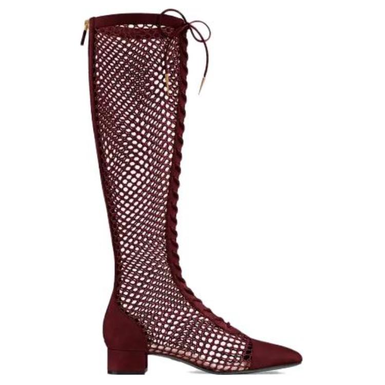 Order (W) Dior Naughtily-D Boot Kulit Beludru Jala 'Burgundy' KDI493SUR_S33R