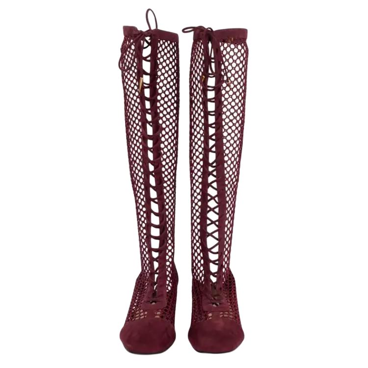 Lookbook (W) Dior Naughtily-D Boot Kulit Beludru Jala 'Burgundy' KDI493SUR_S33R
