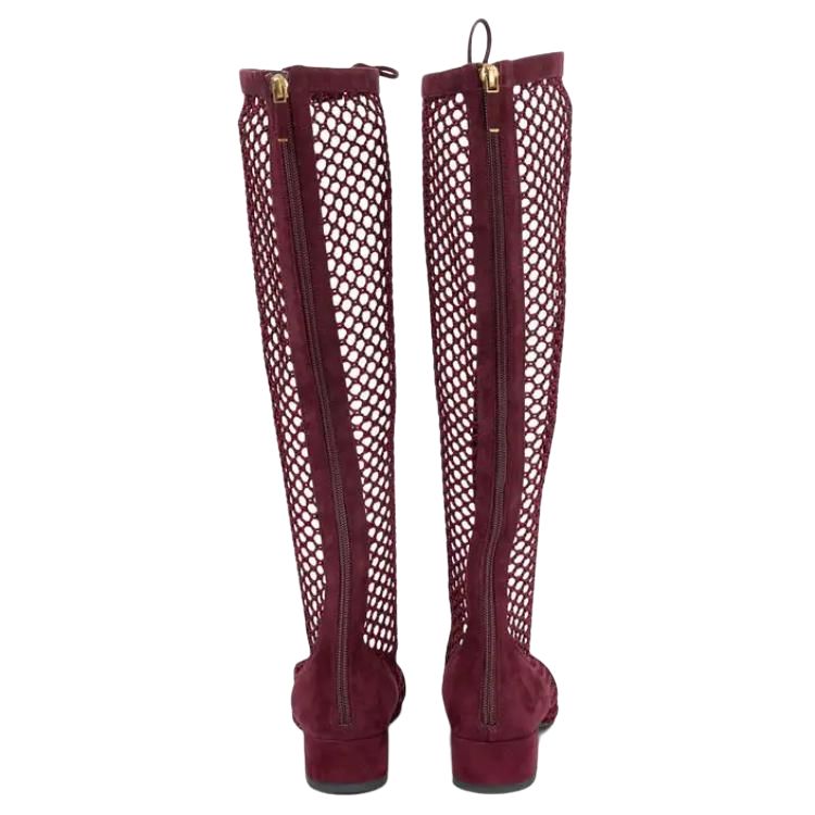 Shop (W) Dior Naughtily-D Boot Kulit Beludru Jala 'Burgundy' KDI493SUR_S33R