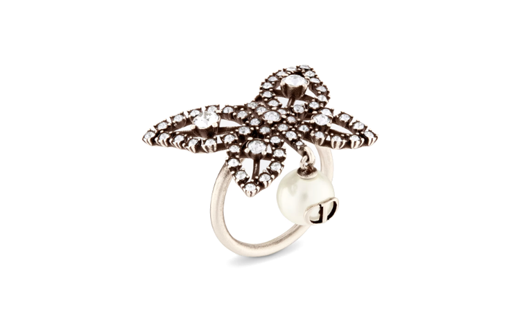 Order (W) Cincin Wanita DIOR Night Butterfly Resin Pearl Crystal Metal Silver. R1930WOMCYD30S