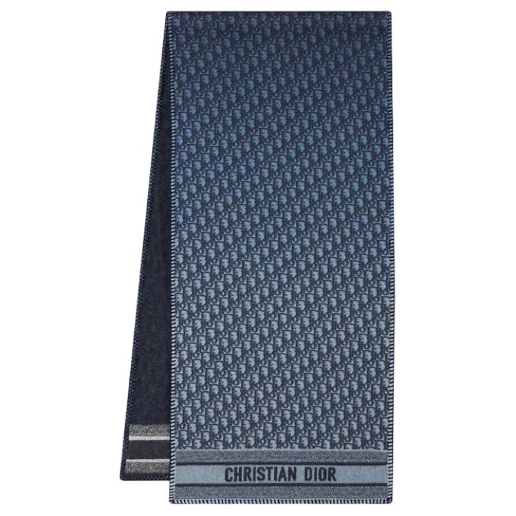 (Women) DIOR Oblique Gradient Print Wool Scarf for Women - Navy Blue. 51DOB203I060_C540