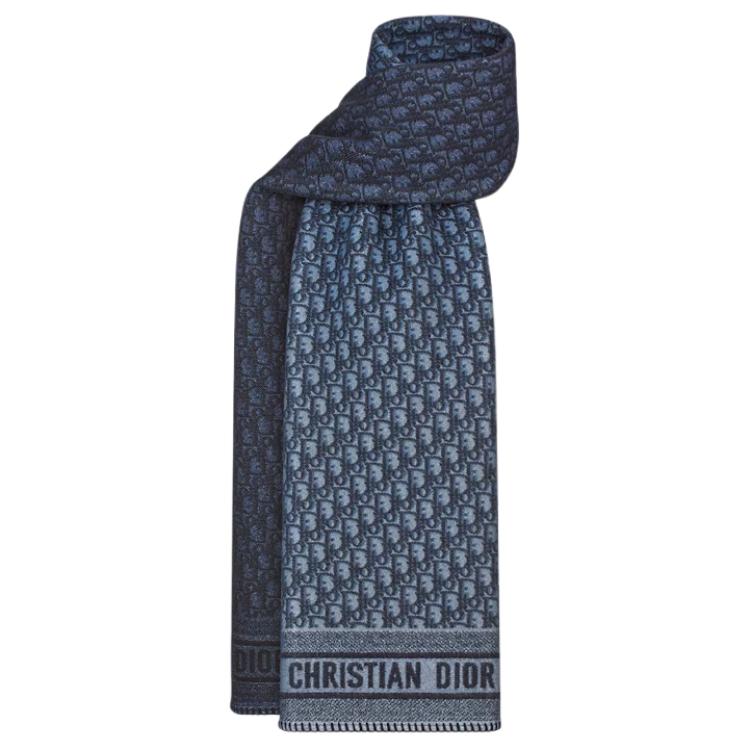 Lookbook (W) 디올 오블리크 그라데이션 울 스카프 여성용 - 네이비 블루. 51DOB203I060_C540