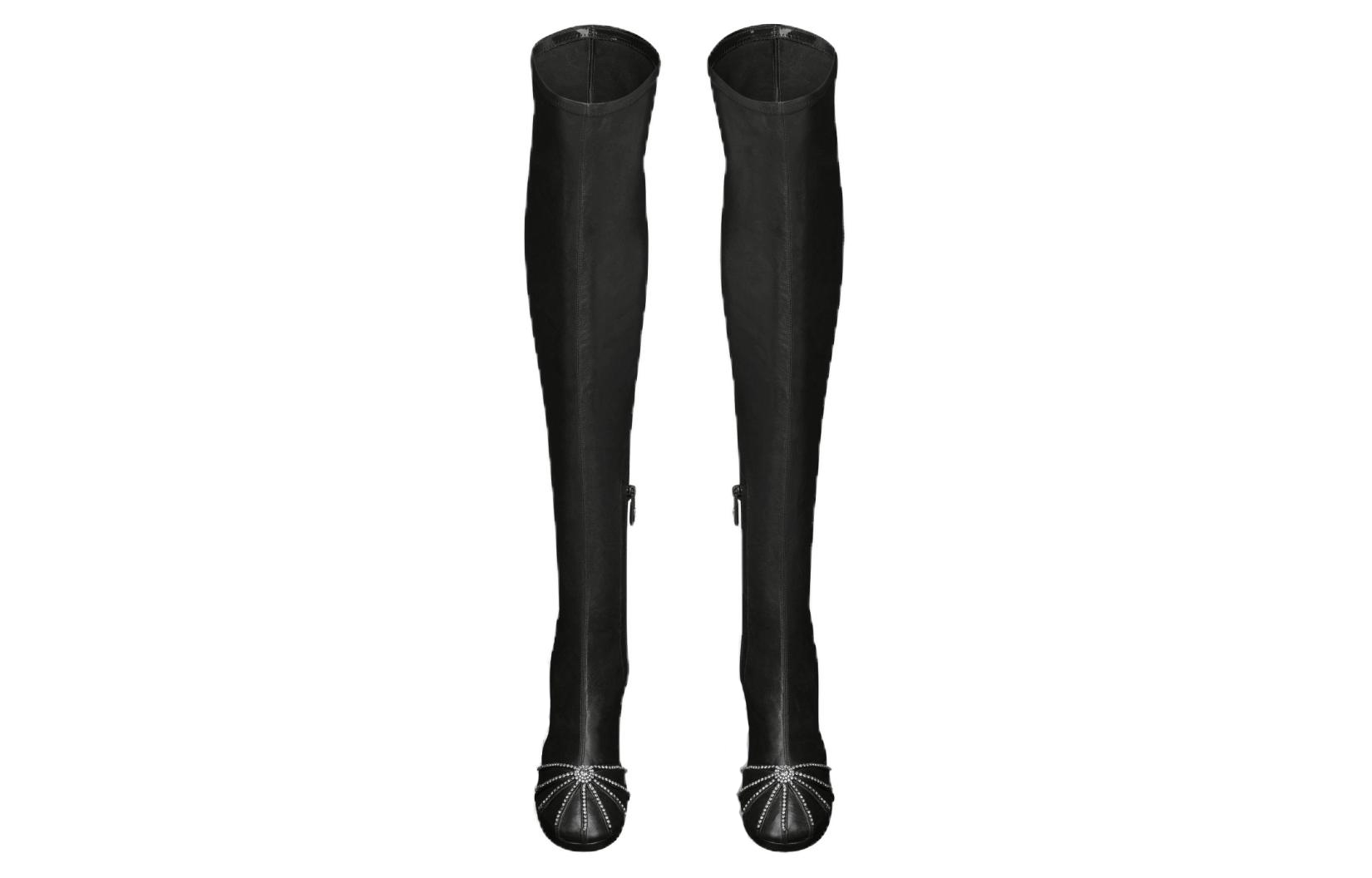 Shop DIOR 迪奧 Origine 皮革 圓頭拉鍊 過膝靴 10.5公分 女款 黑色
