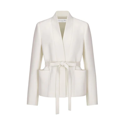 (Women) DIOR Palto SS23 White Short Belted Straight-Cut Casual Coat 321V20A1166-X0150