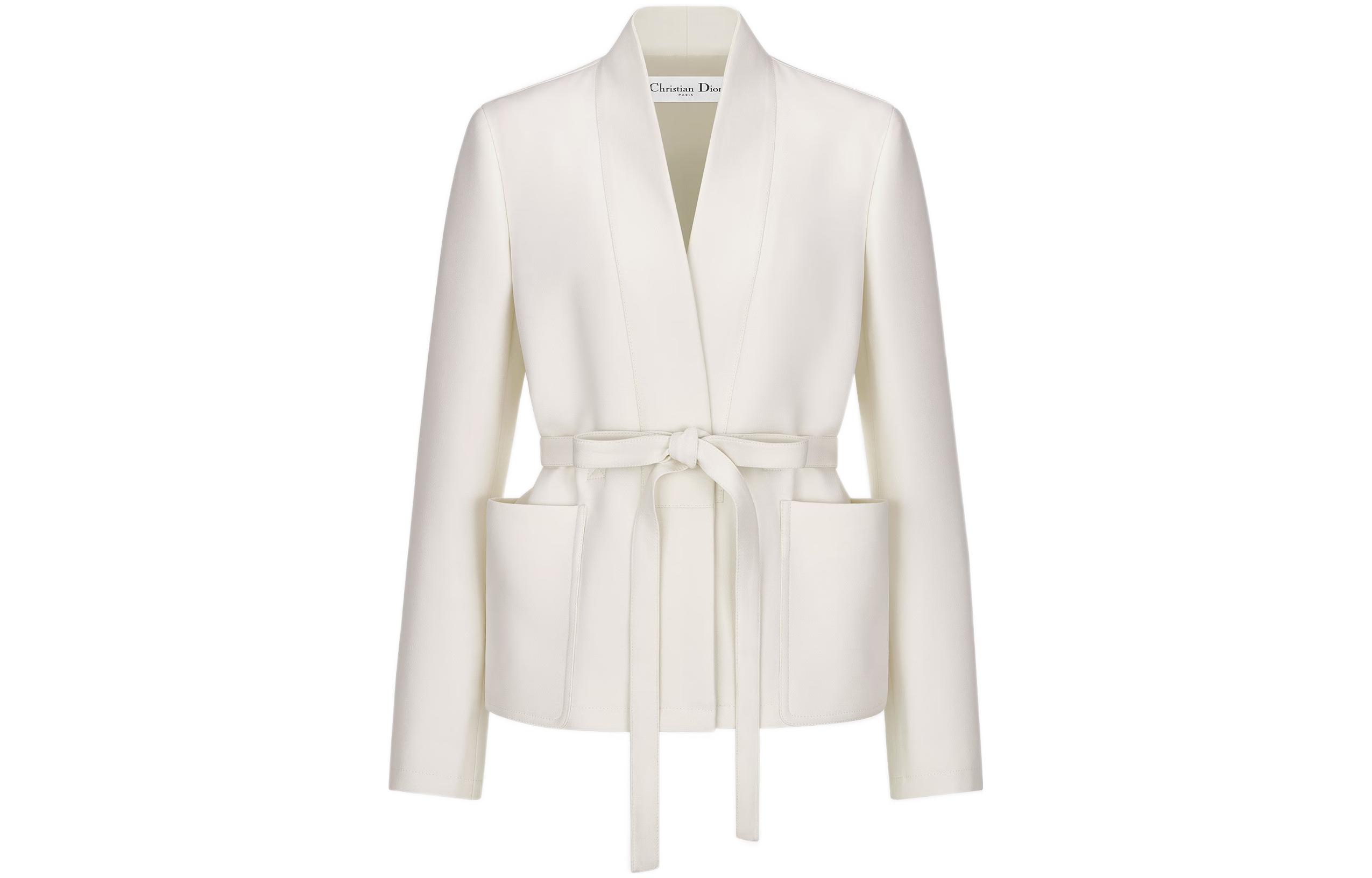 Order (Women) DIOR Palto SS23  White Short Belted Straight-Cut Casual Coat 321V20A1166-X0150