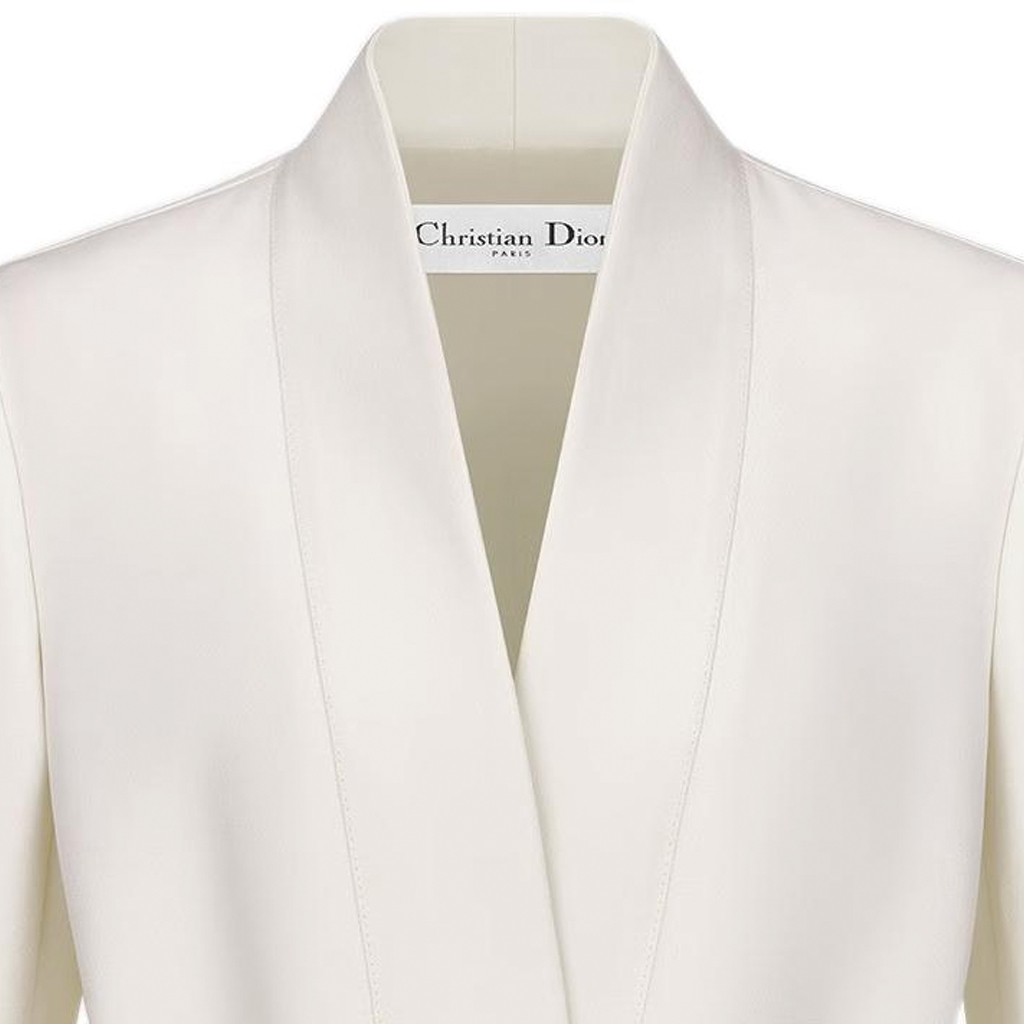 Cheap (Women) DIOR Palto SS23  White Short Belted Straight-Cut Casual Coat 321V20A1166-X0150