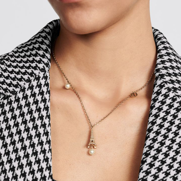 (Women) DIOR Paris Eiffel Tower Resin Pearl Gold Metal Necklace for Women - Gold N2405WOMRS 圖 4