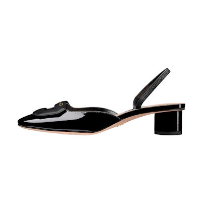 (W) Dior Patent Leather Round Toe Chunky High Heel 3.5cm 'Black'