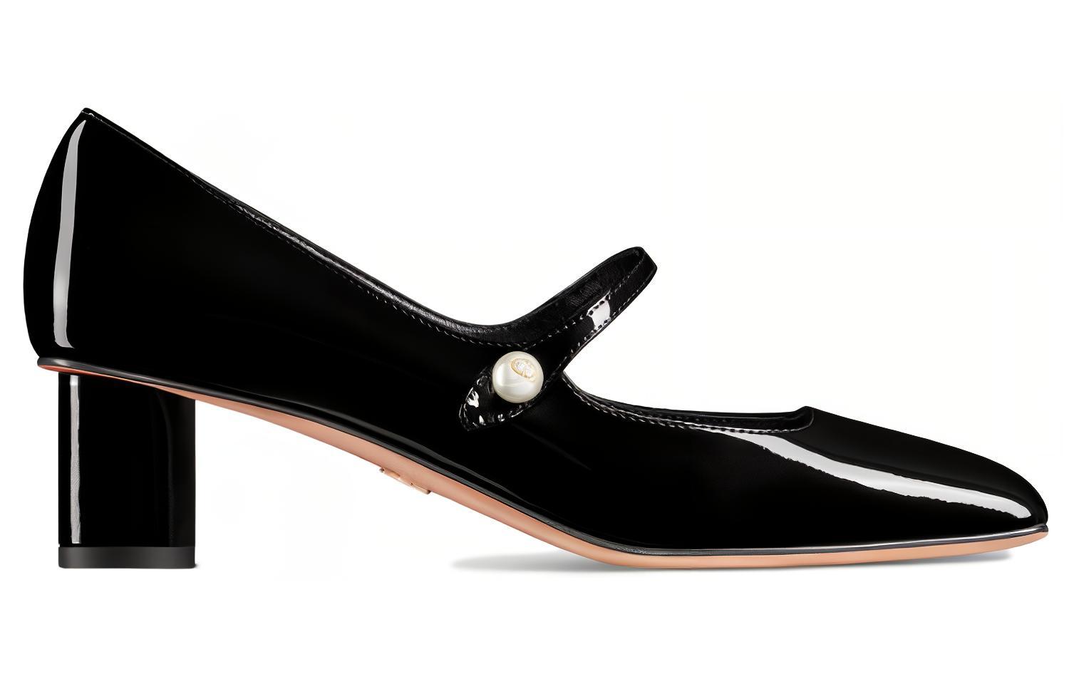 Order (W) Dior Kulit Pada Tumit Pendek 5cm Hujung Persegi Buckle 'Hitam' KDV138VNI_S900