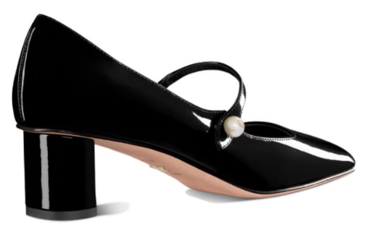 Shop (W) Dior Kulit Pada Tumit Pendek 5cm Hujung Persegi Buckle 'Hitam' KDV138VNI_S900