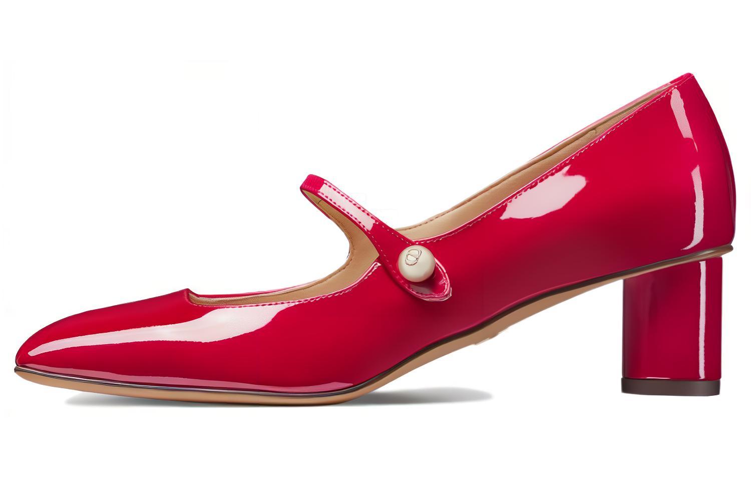 (Women) Dior Patent Leather Square-Toe Elastic Band Chunky Heel 5cm 'Red' KCV138VNI_S54R