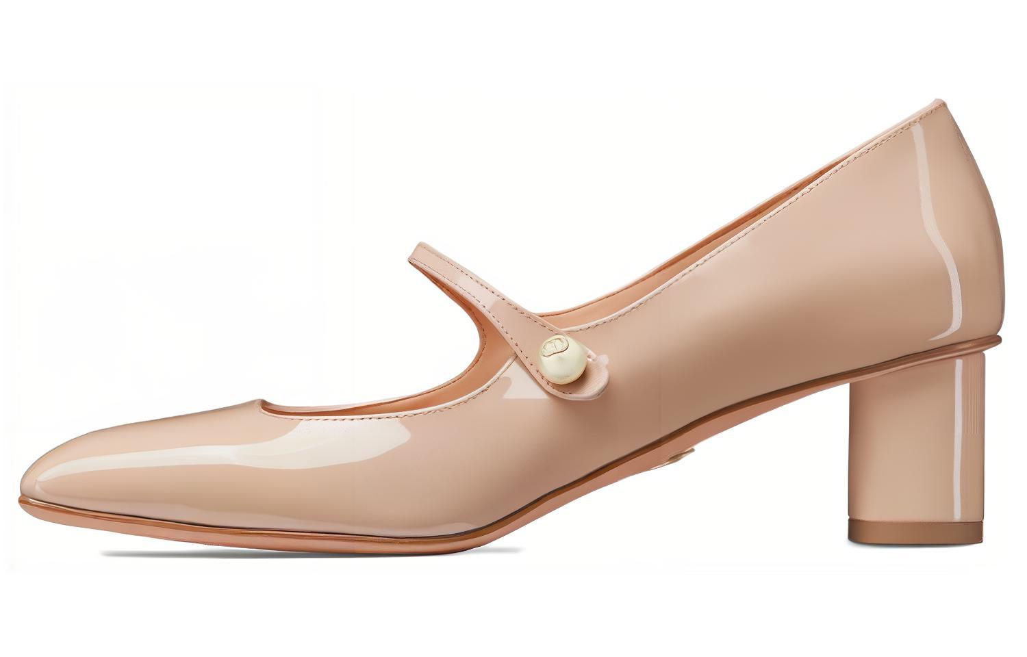 (W) Dior Patent Leather Square-Toe Elastic Band Chunky High Heels 'Pink' 5cm