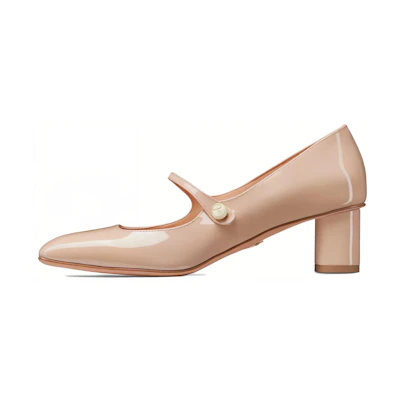 (W) Dior Patent Leather Square-Toe Elastic Band Chunky High Heels 'Pink' 5cm