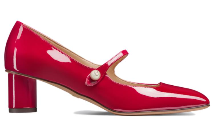 Order (W) Dior スクエアトゥ パテント エラスティックバンド チャンキーヒール5cm 赤 KCV138VNI_S54R
