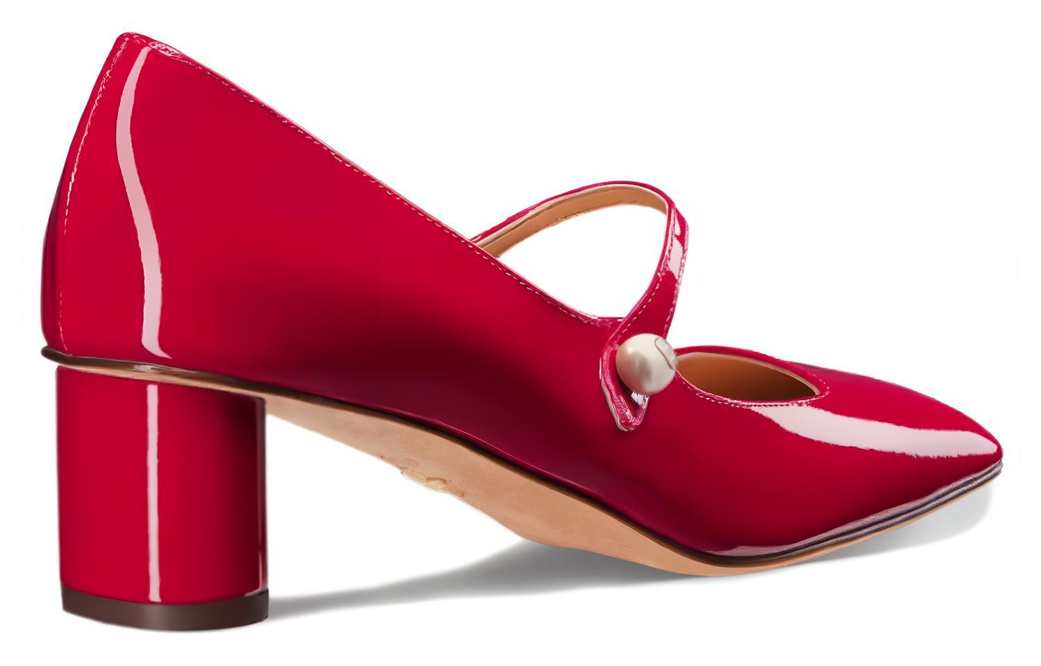 Shop (W) Dior スクエアトゥ パテント エラスティックバンド チャンキーヒール5cm 赤 KCV138VNI_S54R