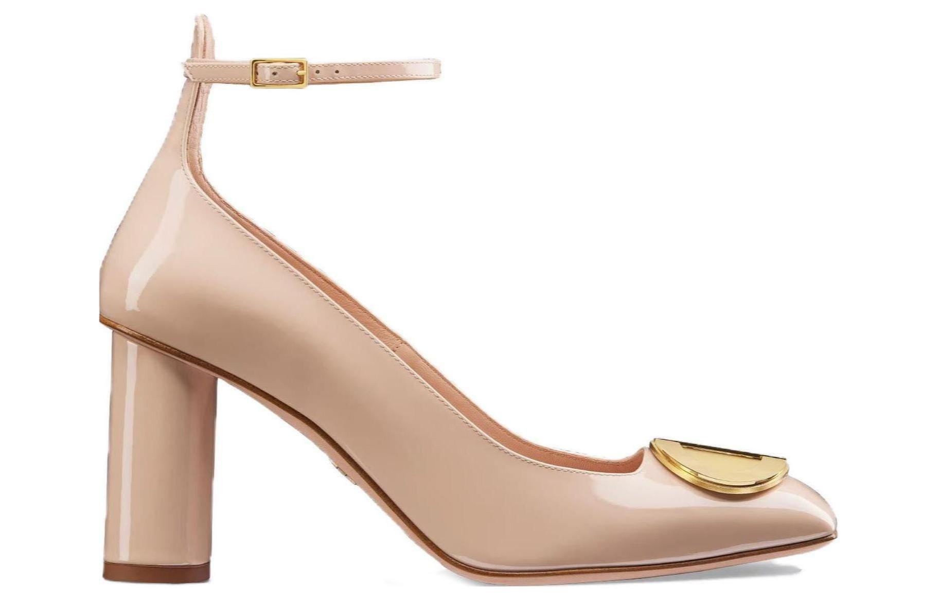 Order (W) Dior Sepatu Stiletto Chunky Hak Tebal Kulit Patent Ujung Kotak 'Beige' KCV137VNI_S18U