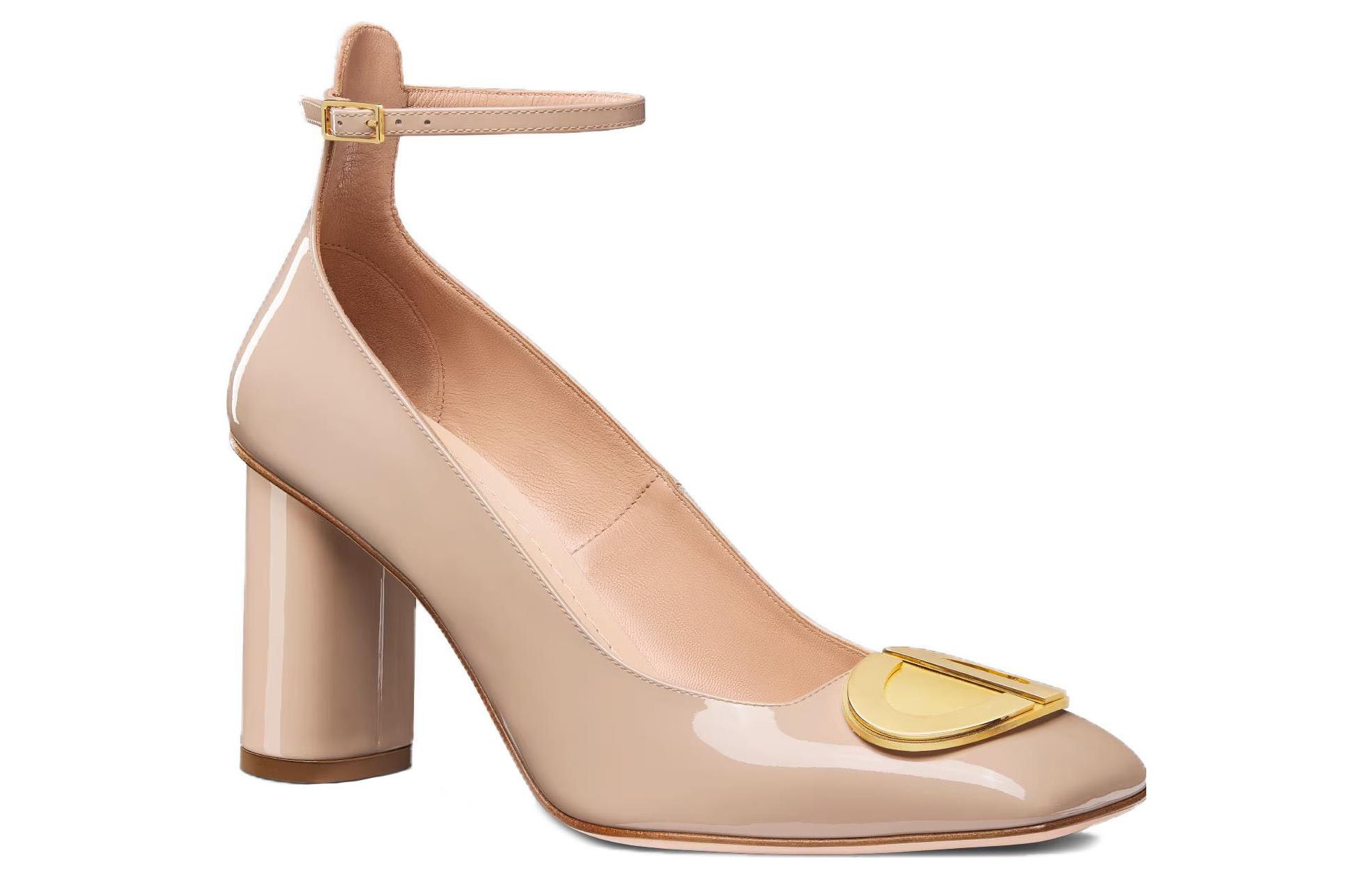 Lookbook (W) Escarpins à Talon Chunky en Cuir Verni Dior Beige à Bout Carré KCV137VNI_S18U