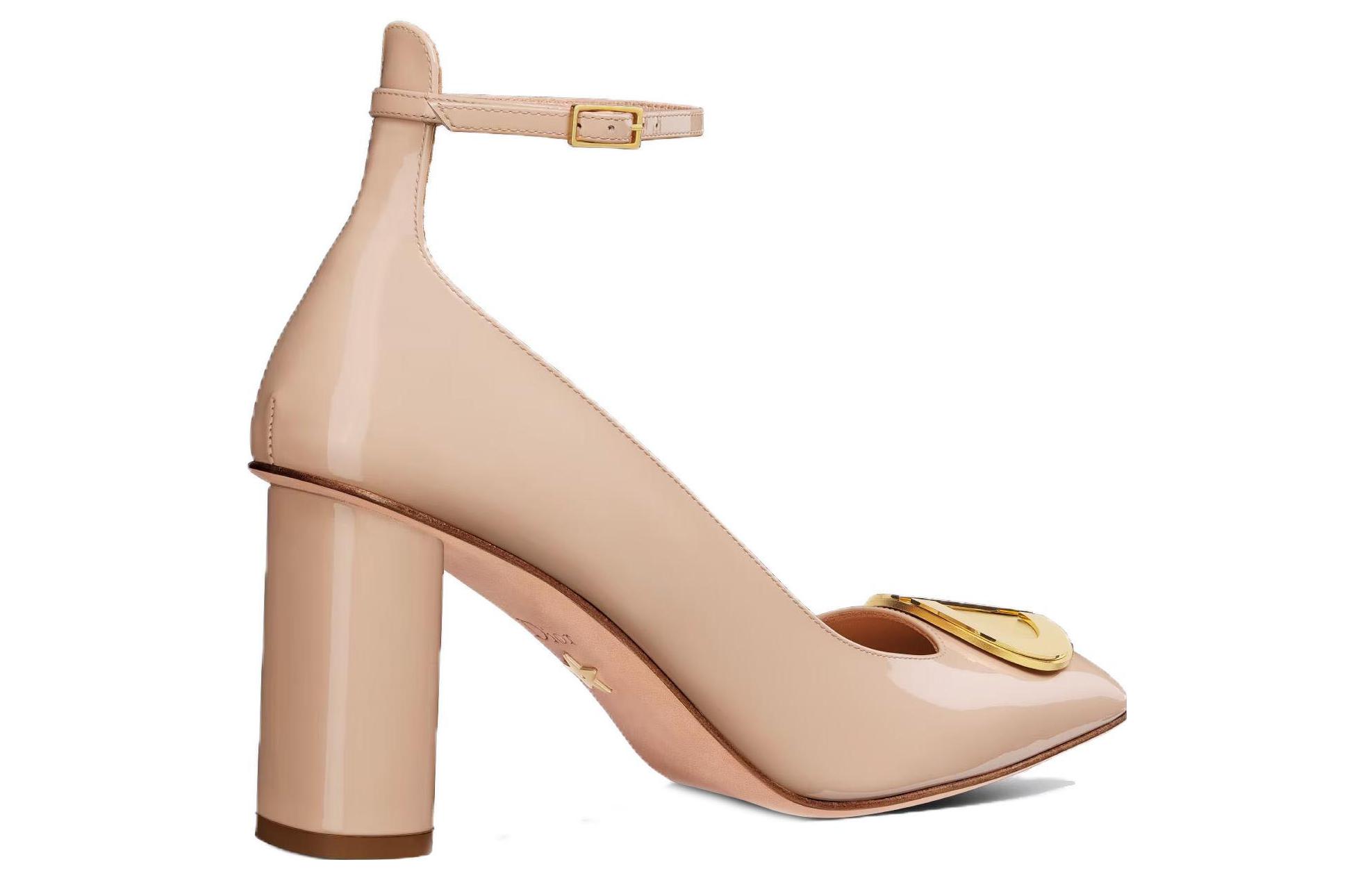 Shop (W) Escarpins à Talon Chunky en Cuir Verni Dior Beige à Bout Carré KCV137VNI_S18U
