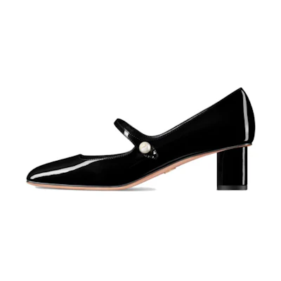 (W) Dior Patent Leather Square Toe Elastic Band Chunky Heel 5cm 'Black'