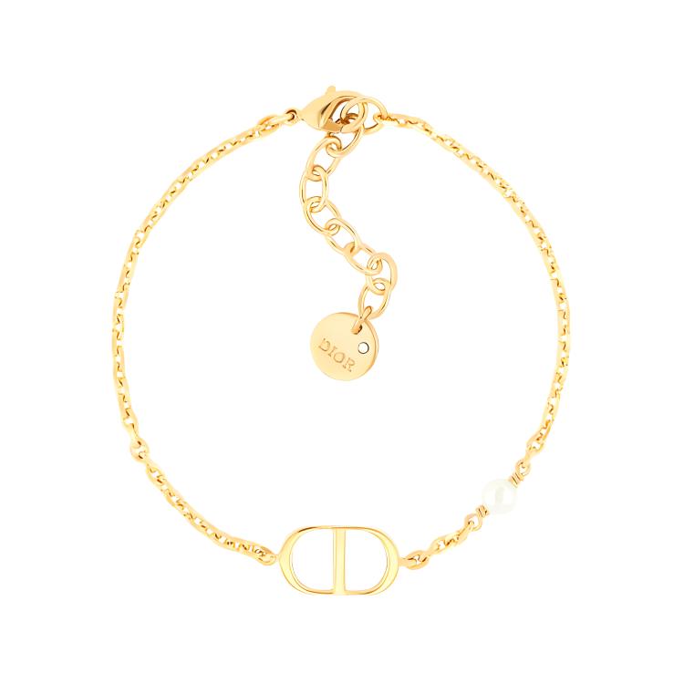 (Women) DIOR Petit CD Gold Finish Metal Bracelet with White Resin Beads for Women. B1310PTCRS-D301