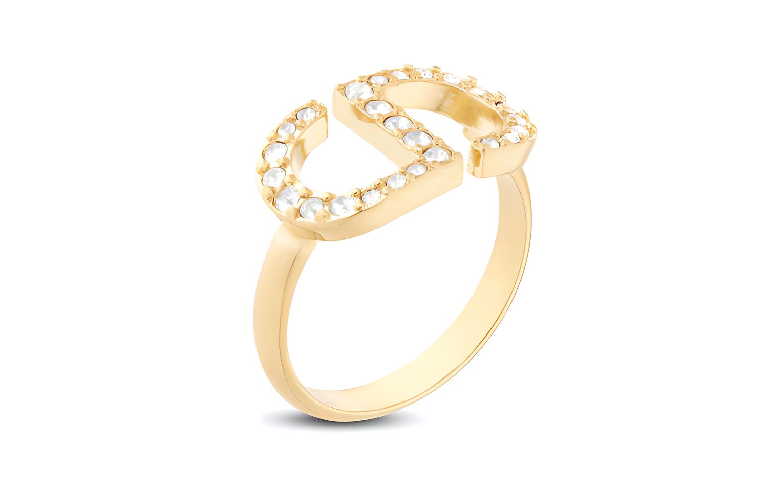 (Women) DIOR PETIT CD Gold Ring with Silver-Tone Crystals for Women. R1508WOMCY-D03S