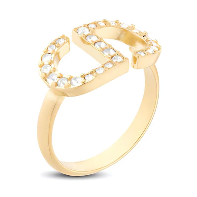 (Women) DIOR PETIT CD Gold Ring with Silver-Tone Crystals for Women. R1508WOMCY-D03S