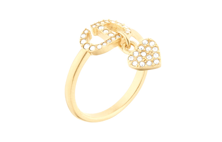 (Women) Dior Petit CD Ring Gold-Tone Metal with White Crystals Jewelry R1067PTCCY-D301