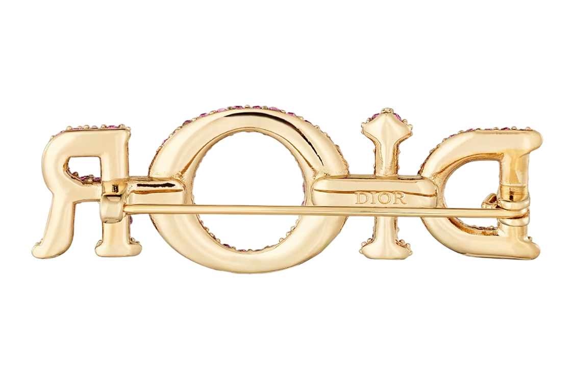 Shop (W) DIOR 女士粉色胸针金色金属镶钻点缀款式. V1105WOMCY-D37P