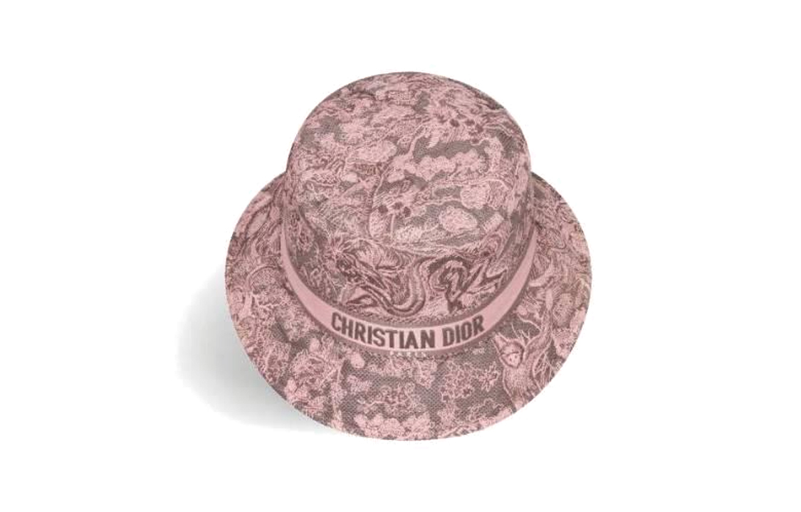 Details for (W) Topi Bucket DIOR Pink Monogram Print Katun Wanita. 34TDJ923X132C883