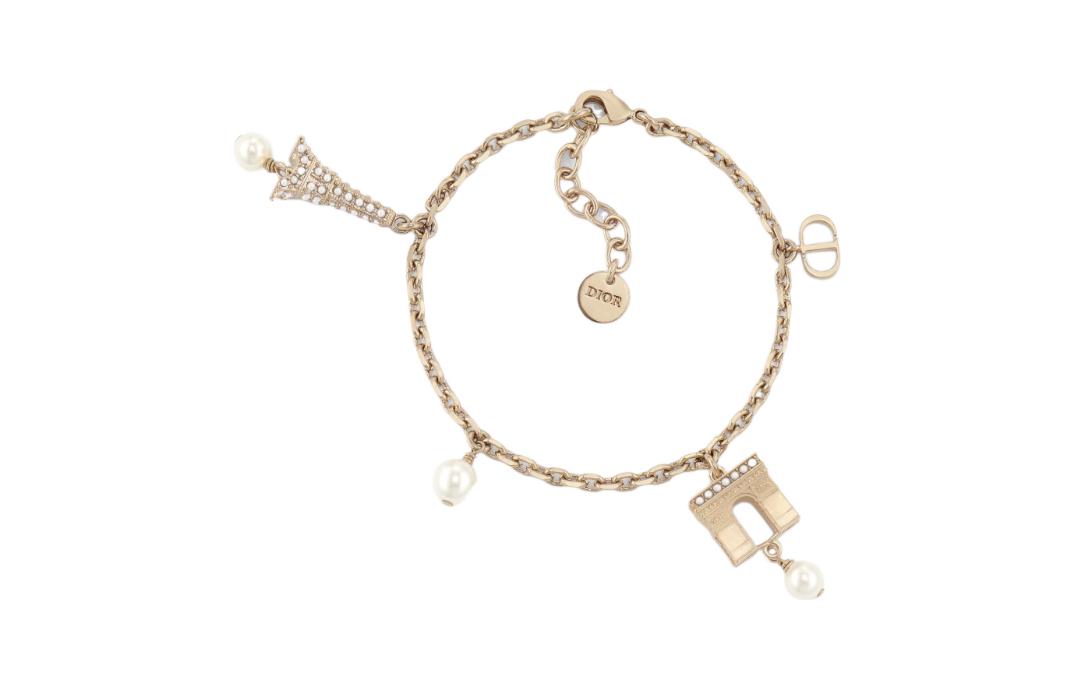 (Women) DIOR Plan de Paris Eiffel Tower & Arc de Triomphe Charm Bracelet Gold . B2000WOMRS-D301